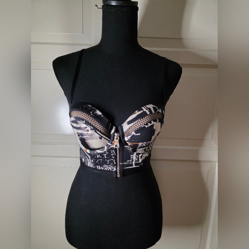 Victoria's Secret x Balmain Graffiti Bustier Zip Corset Top - Size 34B